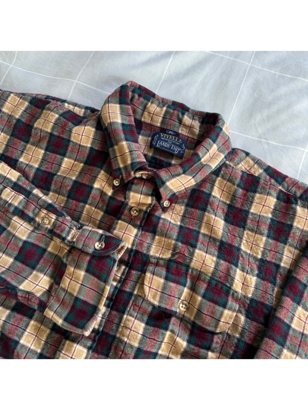 vintage men’s Viyella Lands End Plaid Flannel Shirt Size XL Wool blend